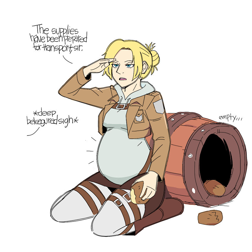 annie_leonhardt attack_on_titan belly_bulge belly_expansion bloated bloated_belly bloated_stomach bloated_tummy dr-worm lewdlemage stuffed_belly