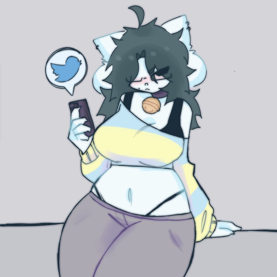 breasts cat_bell collar crop_top glasses scentedpocky tagme temmie temmie_(undertale) thighs twitter twitter_logo undertale undertale_(series)