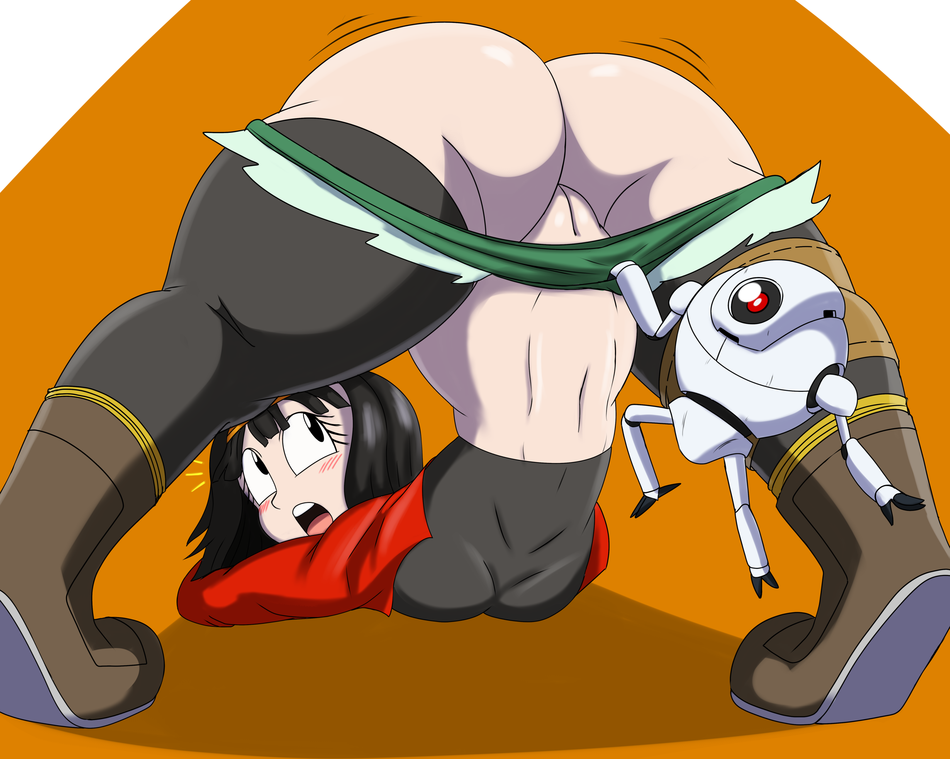 1girls, aged up, ass, assisted exposure, big ass, black hair, bubble ass, bubble butt, clothing, dragon ball, dragon ball xenoverse, face down ass up, fat ass, female, female focus, female saiyan, giru, jack-o pose, large ass, light skin, light-skinned female, mechspazer, pale skin, pale-skinned female, pan (dragon ball), pussy, robot, saiyan, shorts, shorts down, textless, thick ass, thick thighs, top-down bottom-up, wide hips, young, younger female