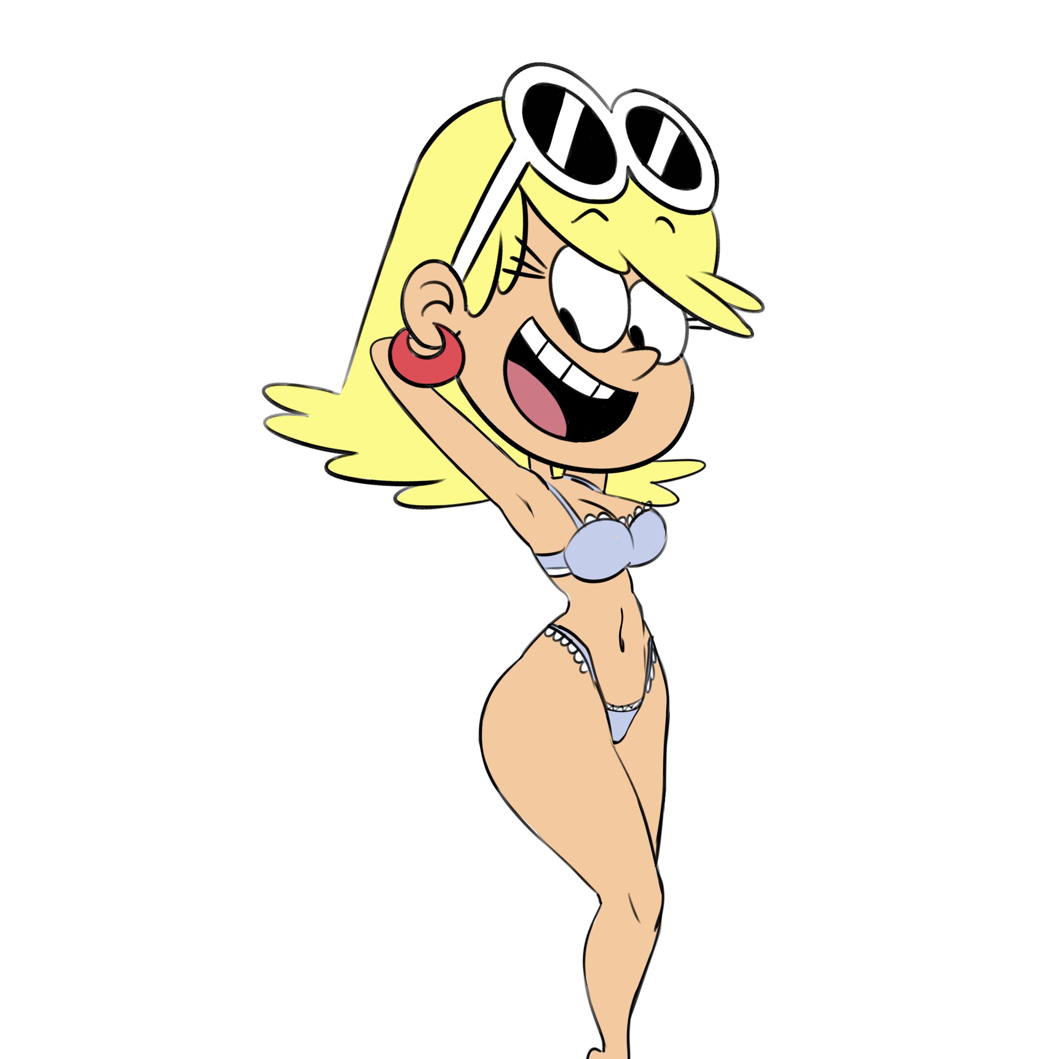 1girls, alternate version available, big breasts, blonde hair, bra, bra and panties, breasts, female, female focus, female only, leni loud, light skin, light-skinned female, looking at viewer, nickelodeon, pokachu (artist), the loud house, white background, young, younger female