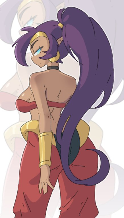 1girls ass back_view dark-skinned_female dark_skin female leedraw11 long_hair neutral_expression purple_hair serious serious_look shantae shantae_(character) solo solo_female