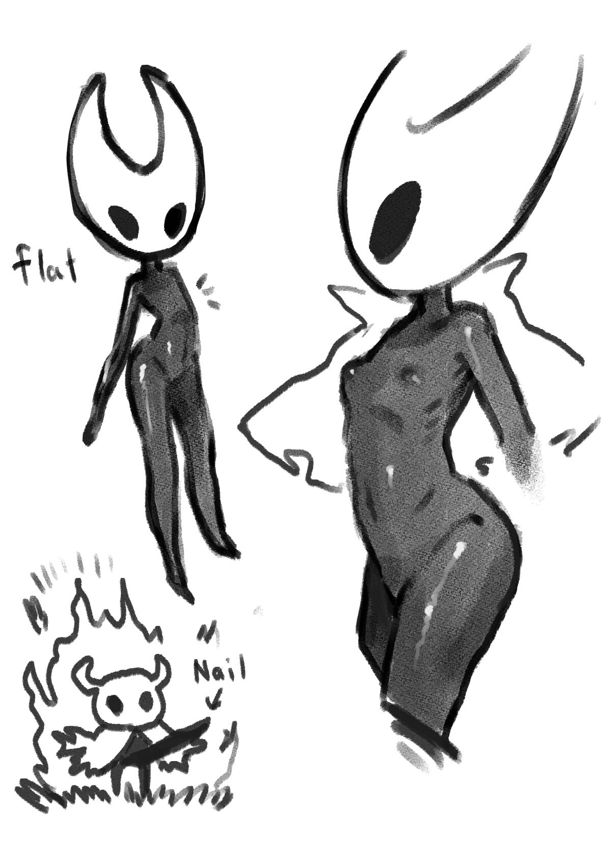 1girls, female, flat chest, hollow knight, hornet (hollow knight), itimu, nude, tagme, the knight (hollow knight)