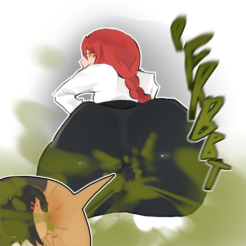 ass, big ass, chainsaw man, fart, fart fetish, giantess, higashiyama kobeni, kobeni higashiyama, makima (chainsaw man), makima fart inflation, meme, red hair, sniffing anus, source request, tagme, undergroundj, yuri