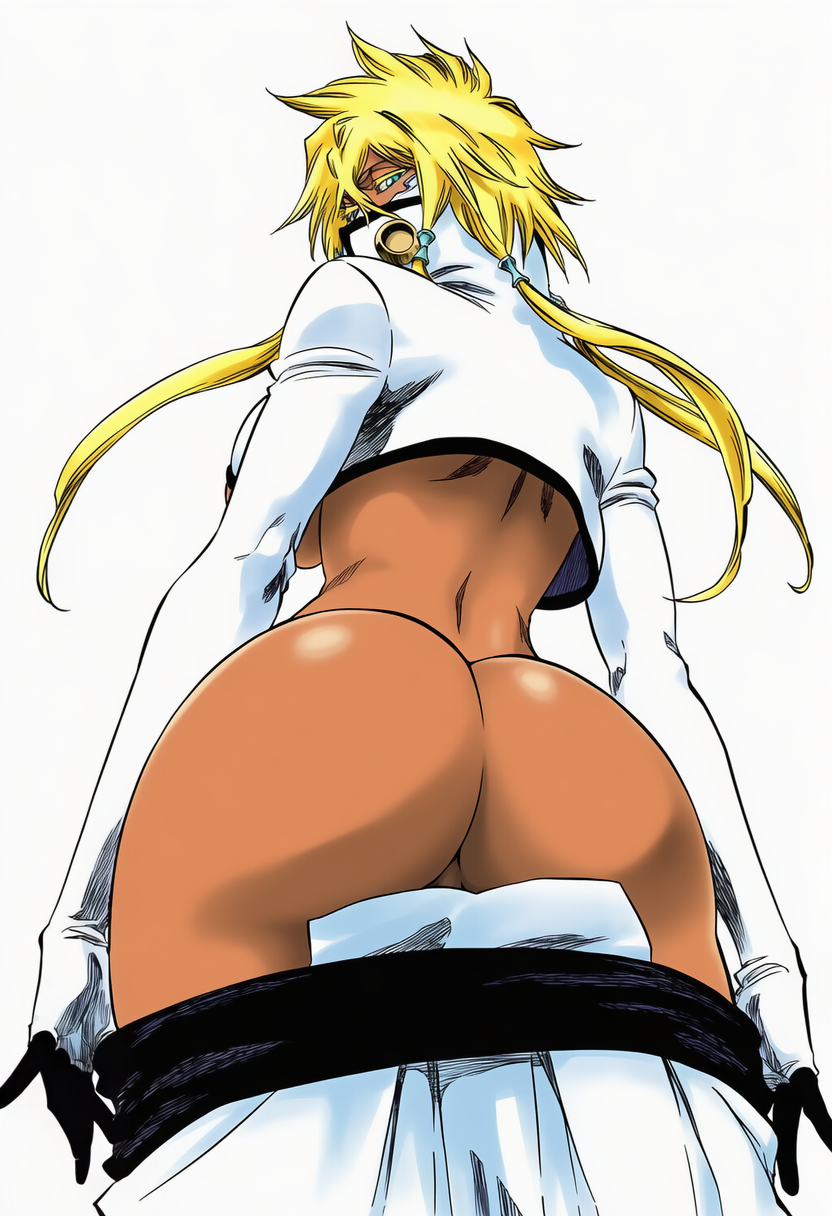 1girls, accurate art style, accurate body type, accurate proportions, ai generated, ass, ass focus, big ass, big breasts, bleach, breasts, dark-skinned female, female, female only, huge ass, manga style, showing ass, solo, tia harribel, undressing, ㅇㅇ
