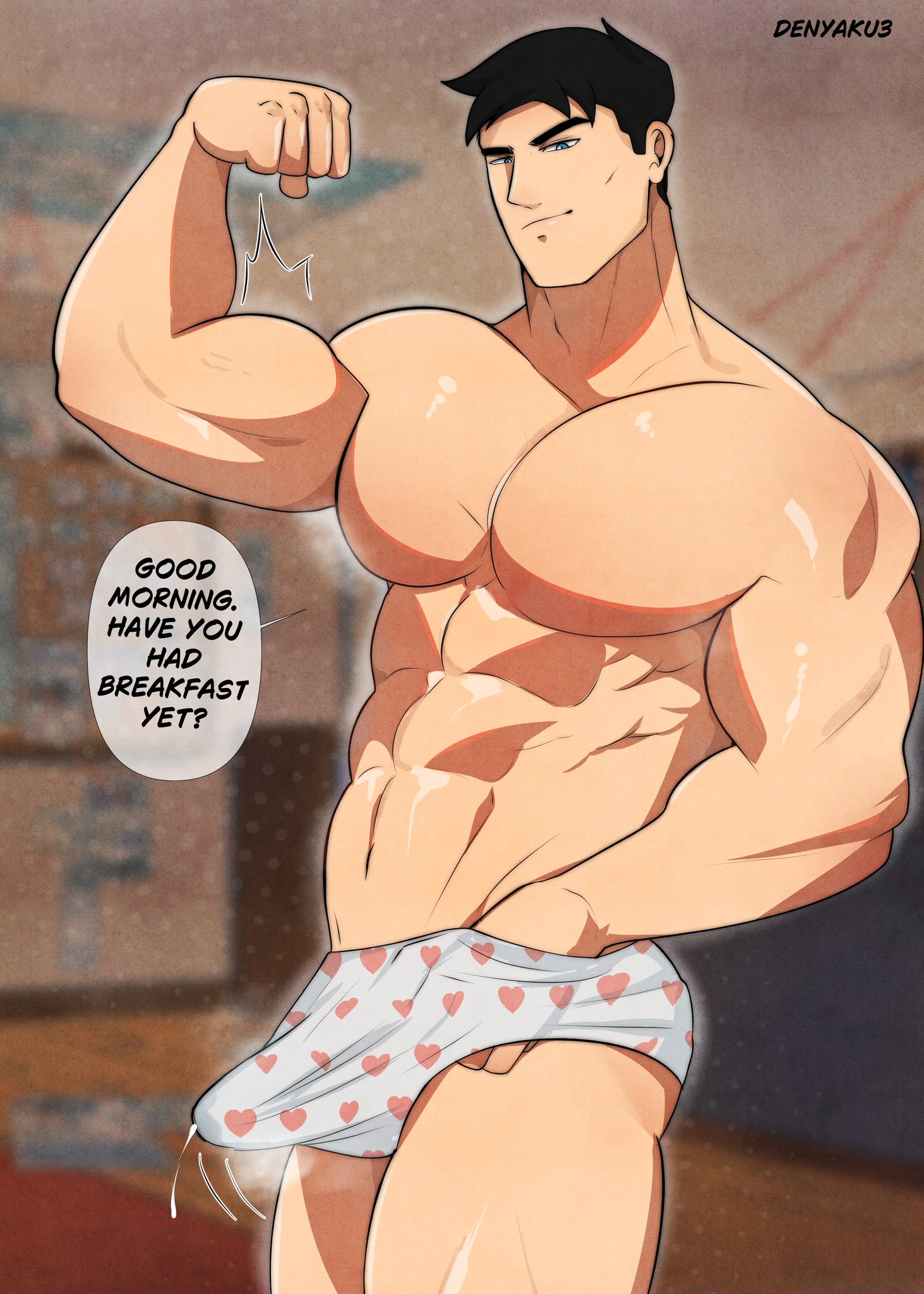 1boy, abs, bara, big pecs, conner kent, dc, dc comics, denyaku, erect penis, erection, erection under clothes, male, male focus, male only, male underwear, muscular, muscular male, pecs, penis, solo, solo focus, solo male, superboy, superboy (conner kent), superman (series), underwear, underwear only, yaoi
