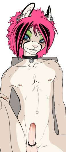 1boy anthro front_view male male_only nude penis piercing pink_hair ringtail-du-jour solo tagme