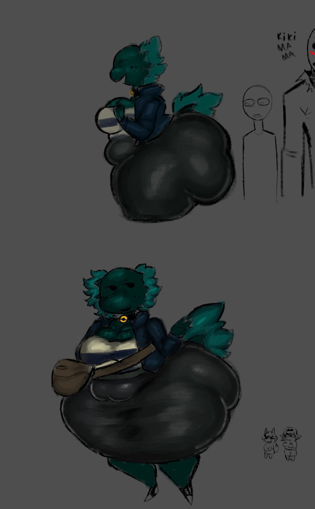 1girls, axolotl, axolotl humanoid, bbw, big ass, big breasts, breasts, chubby, chubby female, disumisu2, fat ass, female, freckles, freckles on ass, huge ass, mature female, mature woman, multiple views, nia (disumisu2), oc, original character, pencil skirt, people in background, tight fit