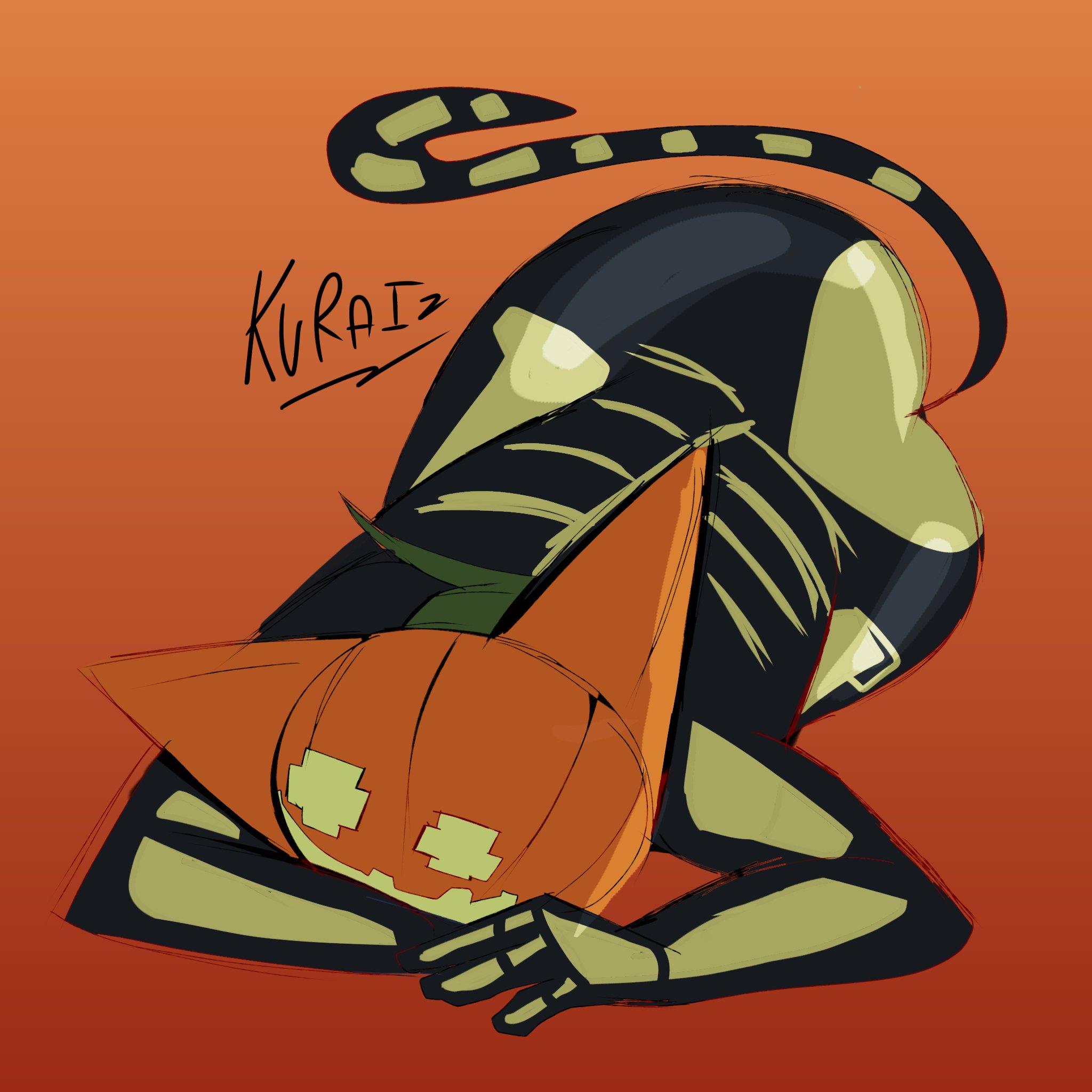 ass, ass focus, ass up, ear, feline, female, fortnite, fortnite: battle royale, fortnitemares, halloween, kuraiz, lying, pumpkin, pumpkin head, spice (fortnite), tail, thick ass, thick thighs