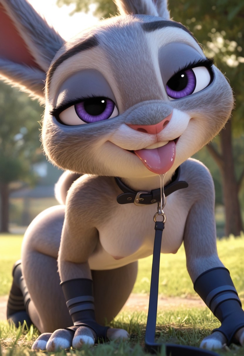 1girls, 4 fingers, ai, ai generated, ai-created, all fours, areola, areolae, bodily fluids, breasts, buckteeth, claws, collar, countershade face, countershade fur, countershade torso, countershading, disney, eyelashes, female, female only, fingers, footwear, furry, furry female, grass, grey body, grey fur, grey skin, half-closed eyes, judy hopps, lagomorph, leash, leashed collar, leporid, long ears, looking at viewer, mammal, medium breasts, mostly nude, mostly nude anthro, mostly nude female, multicolored body, multicolored fur, multicolored skin, narrowed eyes, naughty face, nipples, nude, nude anthro, nude female, open mouth, outdoor nudity, outdoors, outside, purple eyes, rabbit, rabbit ears, saliva, seductive, seductive eyes, seductive look, seductive smile, shoes, solo, solo female, teeth, thick thighs, thighs, tongue, tongue out, two tone body, two tone fur, two tone skin, two-tone body, two-tone fur, two-tone skin, upper teeth, white body, white countershading, white fur, white skin, zootopia