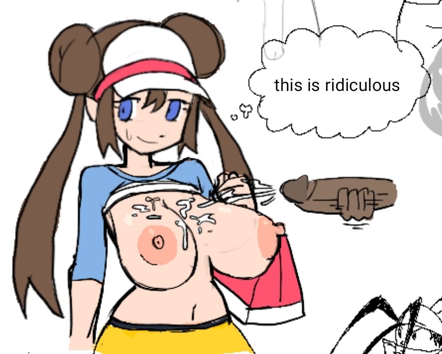 breasts, brolycoochie, cum, cum on breasts, dark-skinned male, female, large breasts, masturbation, pokemon, rosa (pokemon)