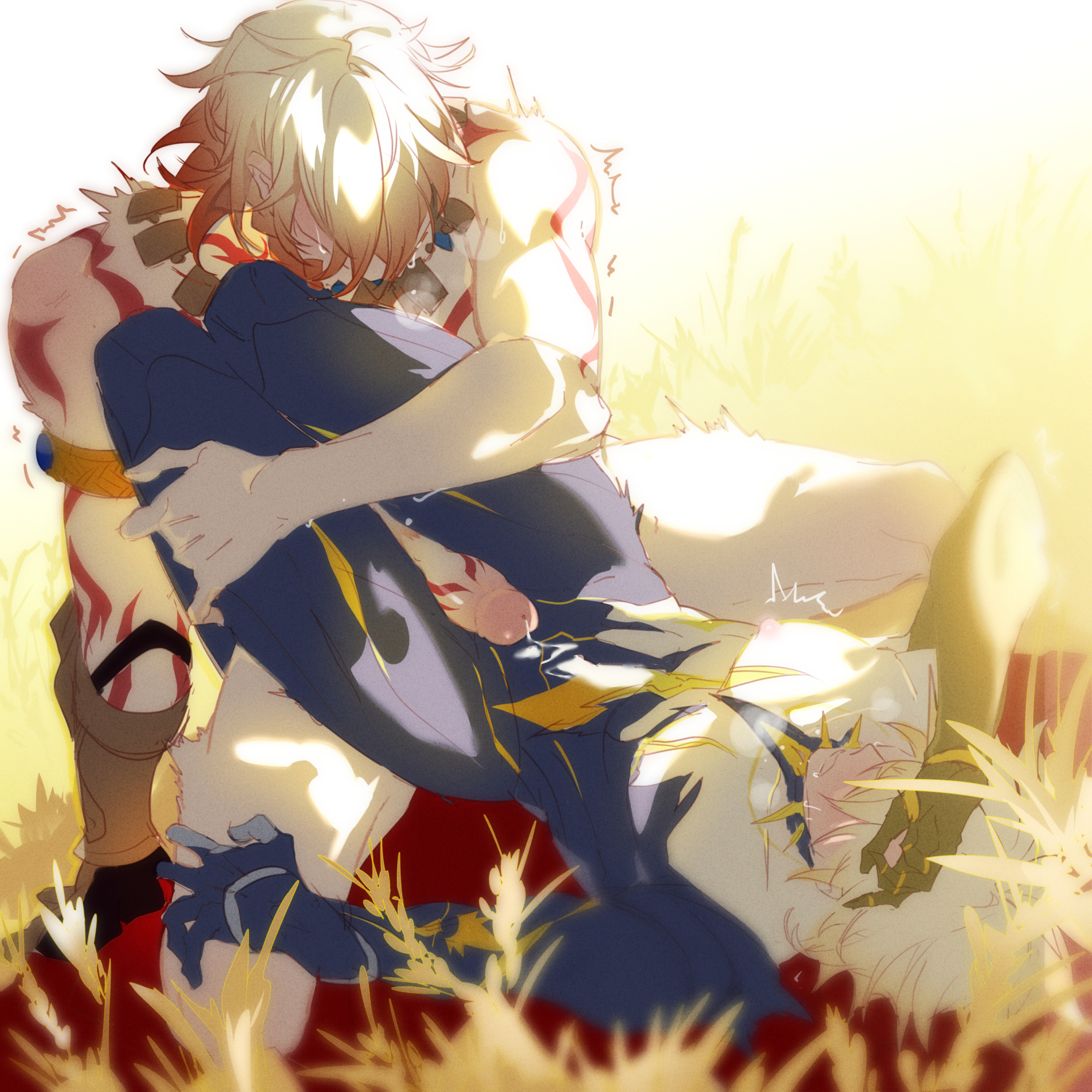 2boys, gay, honkai: star rail, intercrural, male, male only, mydei (honkai: star rail), no penetration, phainon (honkai: star rail), thigh sex, yaoi
