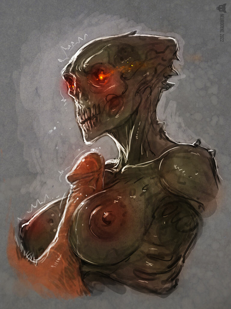 1boy, 1girls, 2d, anthro, anthro female, artist request, character request, copyright request, duo, female, glowing eyes, human, human male, human on anthro, human on monster, human on zombie, male, male human/female undead, male on anthro, male on female, male on monster, monster, monster girl, neurodyne, paizuri, red eyes, zombie, zombie girl