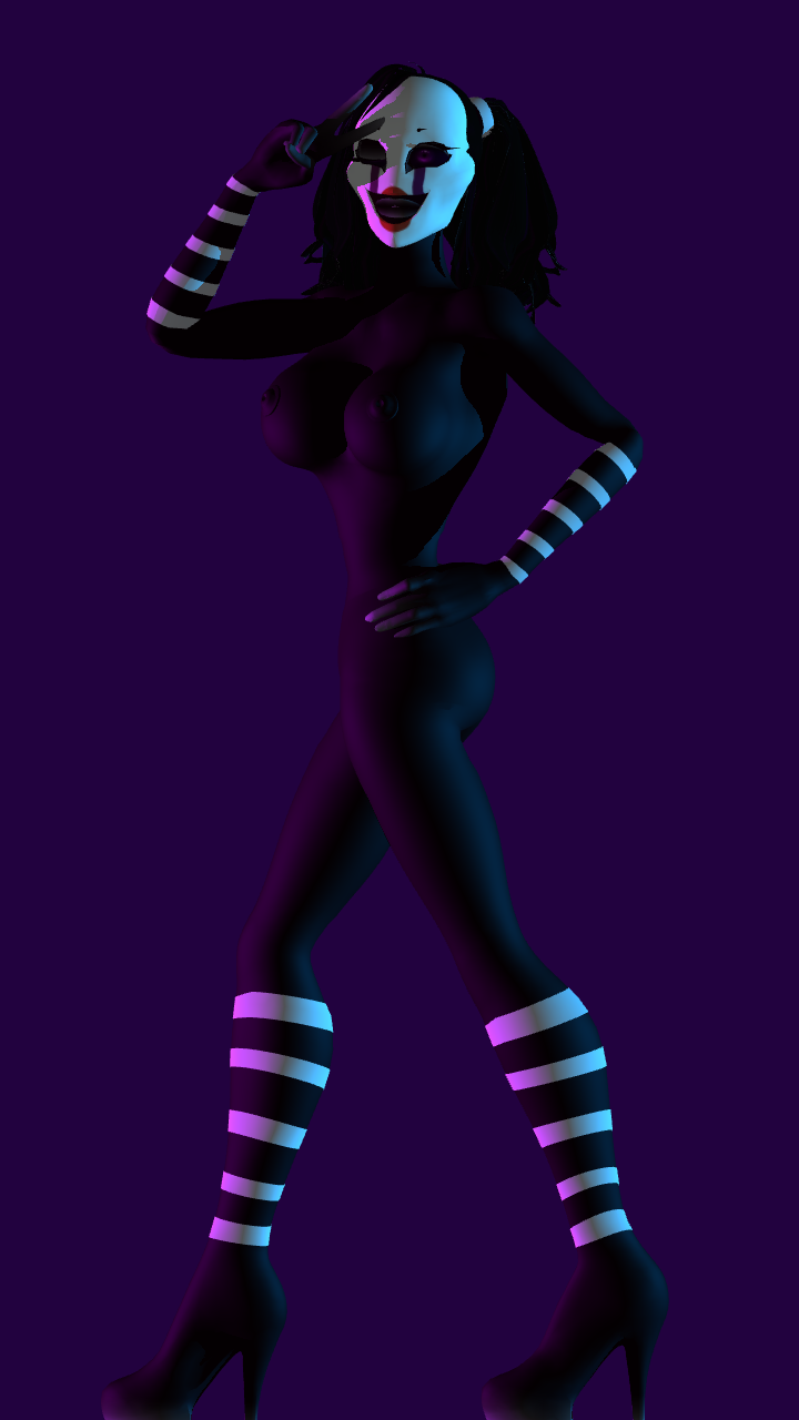 3d black_body curly_hair female_marionette_(fnaf) female_puppet_(fnaf) five_nights_at_freddy's high_heels marionette_(fnaf) off_model pigtails puppet_(fnaf) purple_eyes white_face white_fingers white_stripes