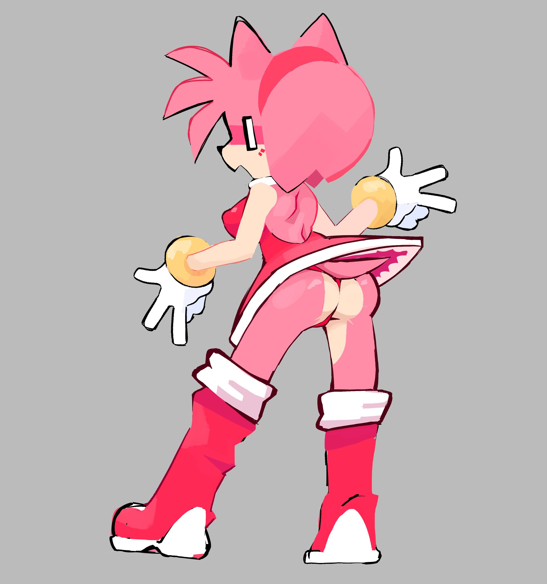 1girls, amy rose, anthro, ass, blush, boots, bracelet, clothed, clothing, dress, female, furry, gloves, hairband, jublee art, mob face, panties, pink body, sega, sonic (series), sonic the hedgehog (series), tail