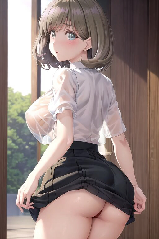 1girls ai_generated blush bubble_ass bubble_butt female female_only huge_ass huge_breasts looking_at_viewer looking_back love_live! love_live!_superstar!! nm_ai skirt_lift solo tang_keke zettai_ryouiki