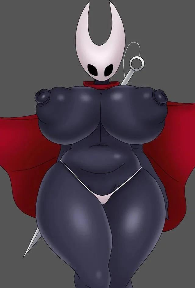 almost naked, big breasts, breasts, cape, female, half naked, hollow knight, hornet (hollow knight), panties, puffy nipples, red cape, tagme, thick thighs, wide hips