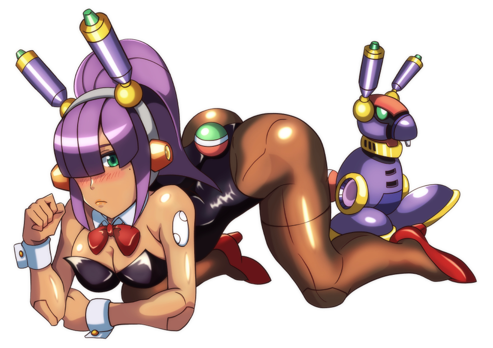 all_fours big_ass big_breasts bunnysuit kotatuman_dash layer mega_man mega_man_x ponytail purple_hair