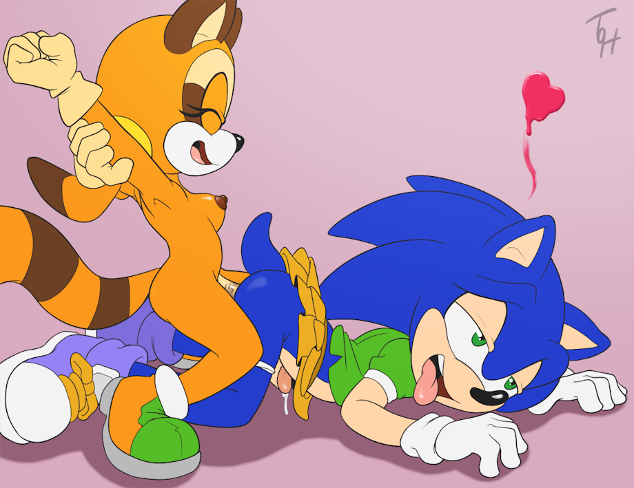 1boy 1futa amy_rose amy_rose_(cosplay) anal anthro big_penis clothing crossdressing dickgirl erection exposed_torso femboy footwear furry futa_on_male futanari gynomorph handwear male marine_the_raccoon mobian_(species) rolling_eyes sega sex sonic_(series) sonic_the_hedgehog sonic_the_hedgehog_(series) the_other_half tongue tongue_out