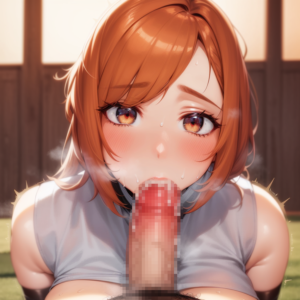 1girls, ai generated, big breasts, bleach, blowjob, blush, breasts, busty, clothing, fellatio, female, female only, inoue orihime, looking at viewer, nai diffusion, oral, oral sex, orange hair, revealing clothes, solo, solo focus, stable diffusion, tight clothing, voluptuous