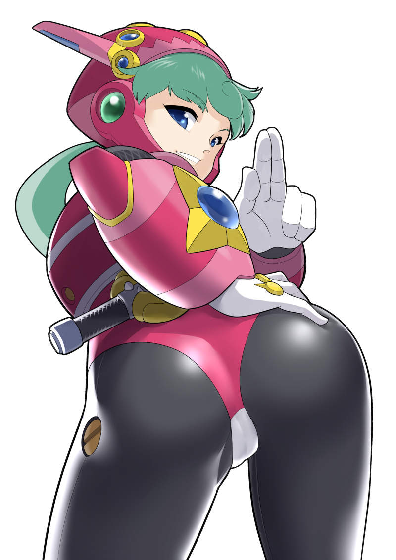 1girls ass ass_focus back_view cameltoe female green_hair hypericum marino mega_man mega_man_x ponytail robot_girl