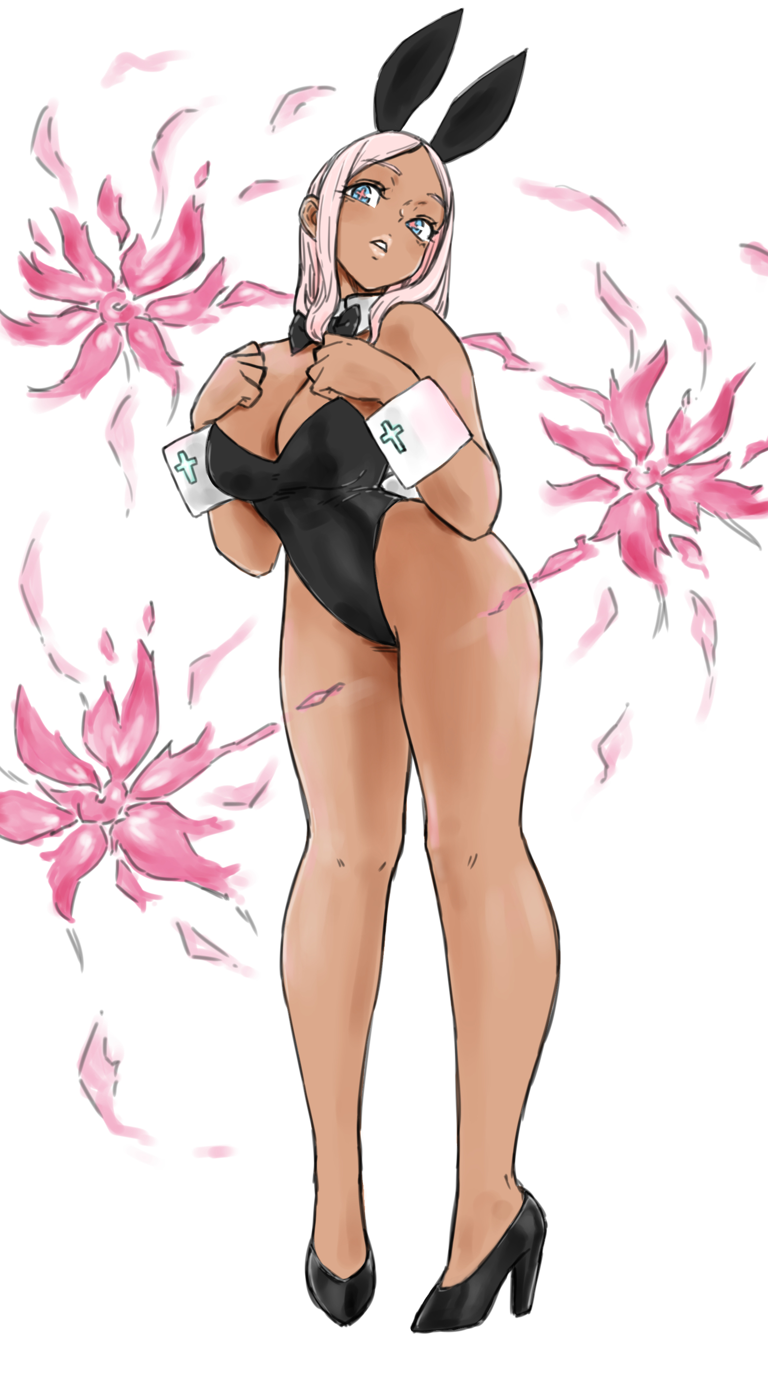1girls, 2023, 2d, bunny ears, bunny girl, bunnysuit, cleavage, clothed, clothed female, dark skin, dark-skinned female, enen no shouboutai, female, female only, fire force, fire manipulation, high heels, hourglass figure, human, human only, leotard, long legs, powers, princess hibana, pyrokinesis, questionable, solo, solo female, thick, toshinoshin00