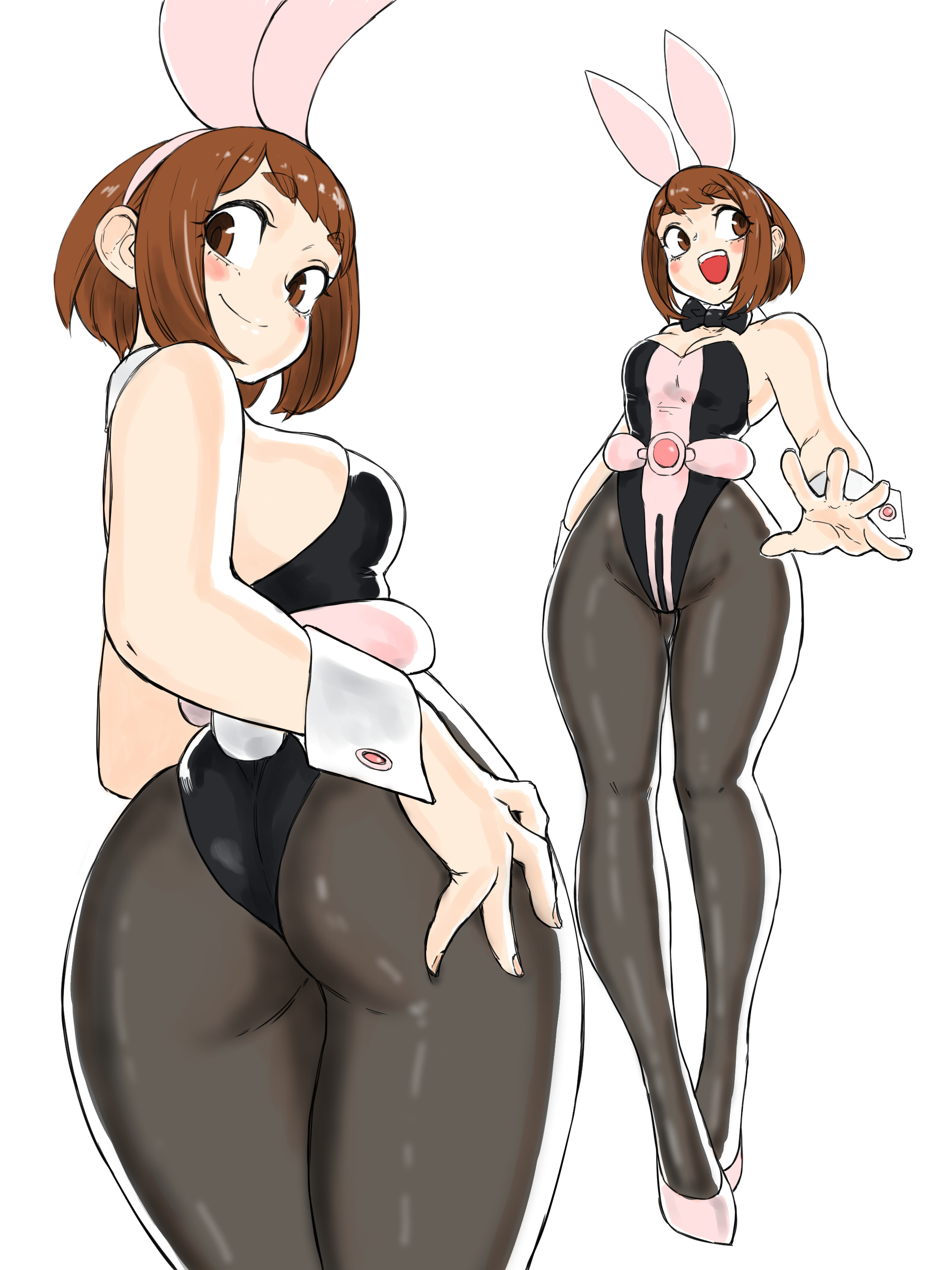 1girls, ass, brown hair, brown-haired female, bunnysuit, female, hero outfit (mha), hourglass figure, long legs, my hero academia, ochako uraraka, ochako uraraka (hero outfit), toshinoshin00