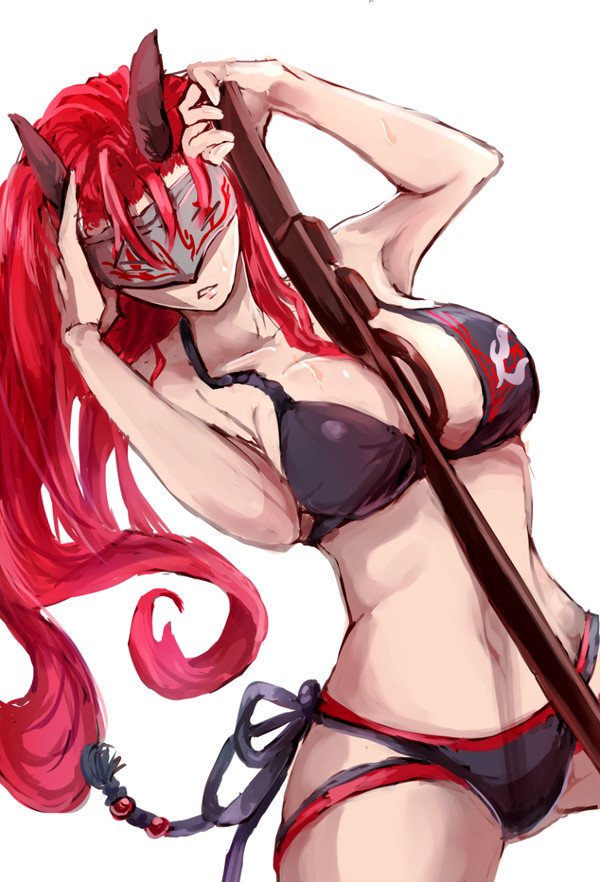 bikini cow_girl eve_taurus female female_only mask pinup red_hair rule_63 rwby solo tagme tagme_(artist) unknown_artist white_fang_(rwby)