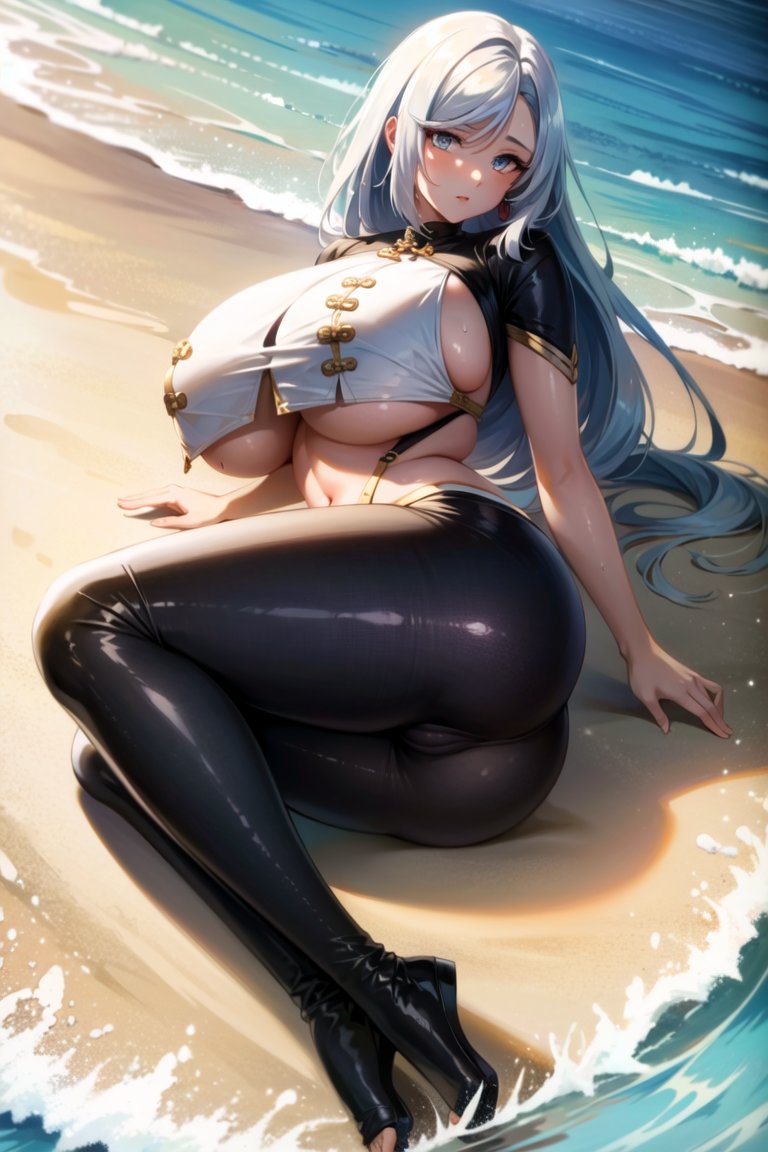 1girls, ai generated, breasts, curvaceous, curvy body, curvy female, curvy figure, female, genshin impact, highres, huge breasts, latex, mihoyo, seductive look, shenhe (genshin impact), stable diffusion