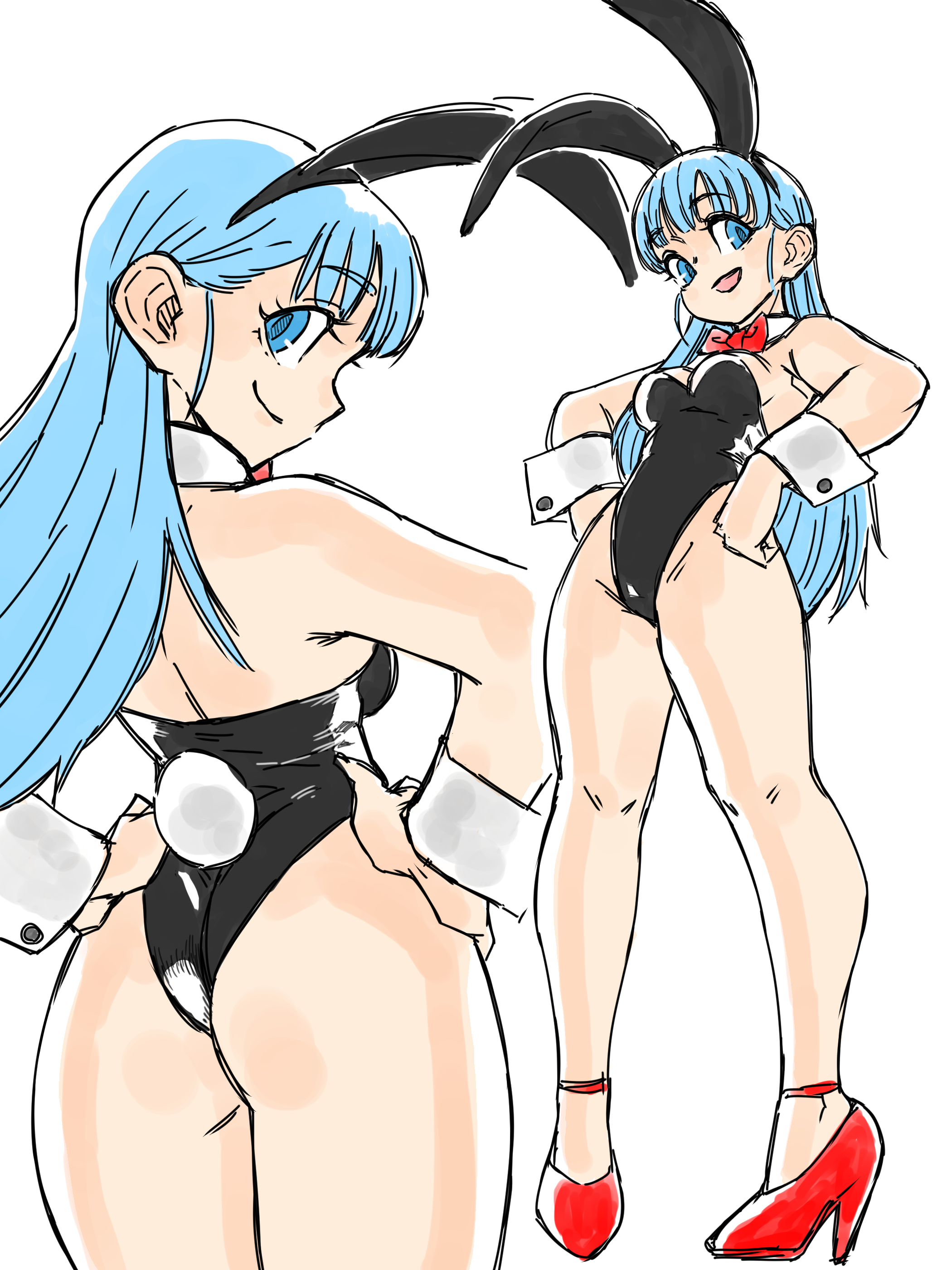 1girls, ass, bulma, bulma (bunny), bulma briefs, bunny girl, bunnysuit, cleavage, dragon ball, dragon ball (classic), female, solo, teenage bulma, teenage female, teenager, toshinoshin00