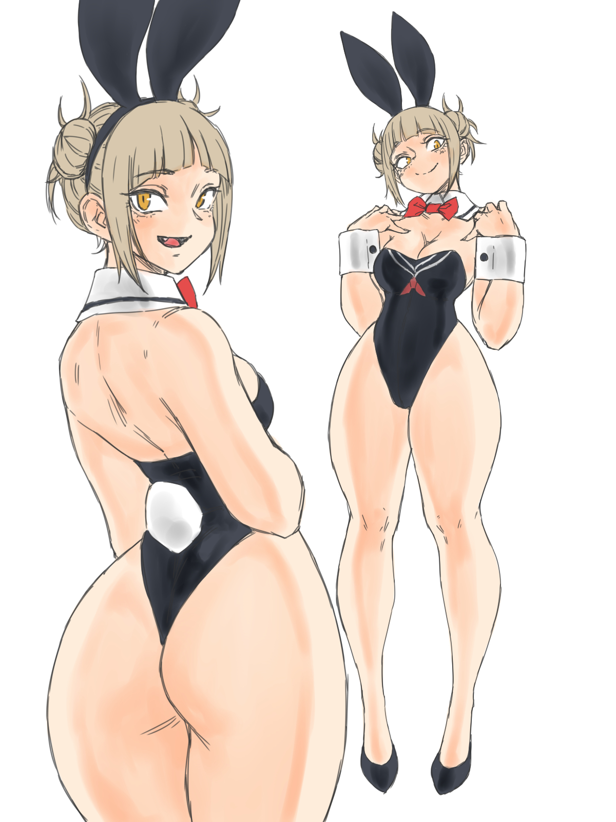 1girls, ass, blonde hair, blonde-haired female, bubble ass, bubble butt, bunnysuit, double bun, female, himiko toga, long legs, my hero academia, toshinoshin00