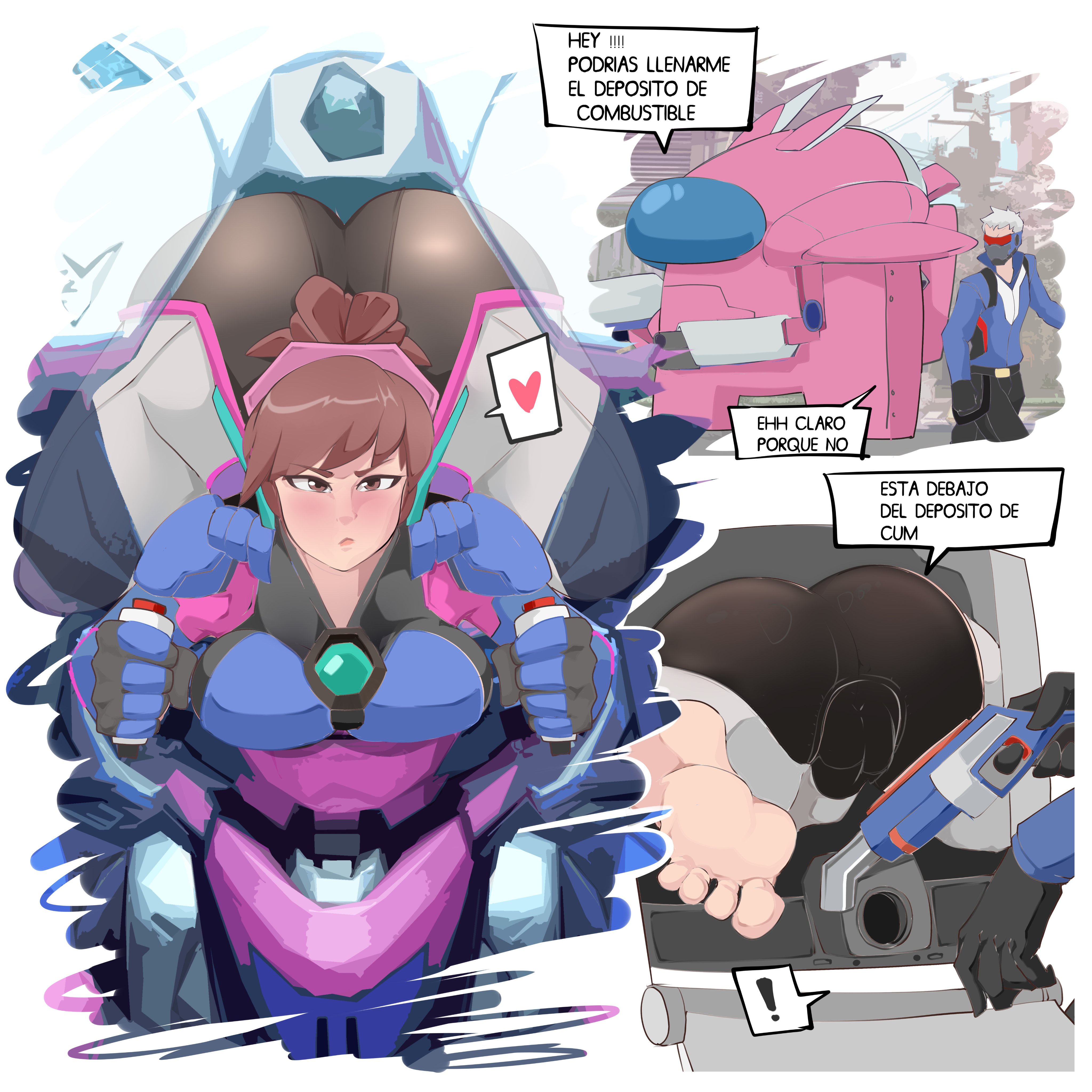 !, 1boy, 1girls, 2d, 2d (artwork), 5 fingers, ass, barefoot, big ass, big breasts, big butt, blizzard entertainment, blush, blush lines, blushing, breasts, brown eyes, brown hair, bubble ass, bubble butt, cameltoe, comicomryu, curvaceous, curvy, curvy body, curvy female, d.va, d.va (overwatch 2 suit), español, fanart, fat ass, female, female focus, gay to straight, gay with woman, hana song, high resolution, huge ass, huge breasts, huge butt, jack morrison, large ass, large breasts, light skin, light-skinned female, male, meka, orientation play, overwatch, overwatch 2, pussy, ryumxr, soldier 76, spanish, spanish dialogue, spanish text, speech bubble, tagme, thick, thick ass, thick hips, thick legs, thick thighs, thighs, tokki (overwatch), translated, very high resolution, voluptuous, voluptuous female, wide hips