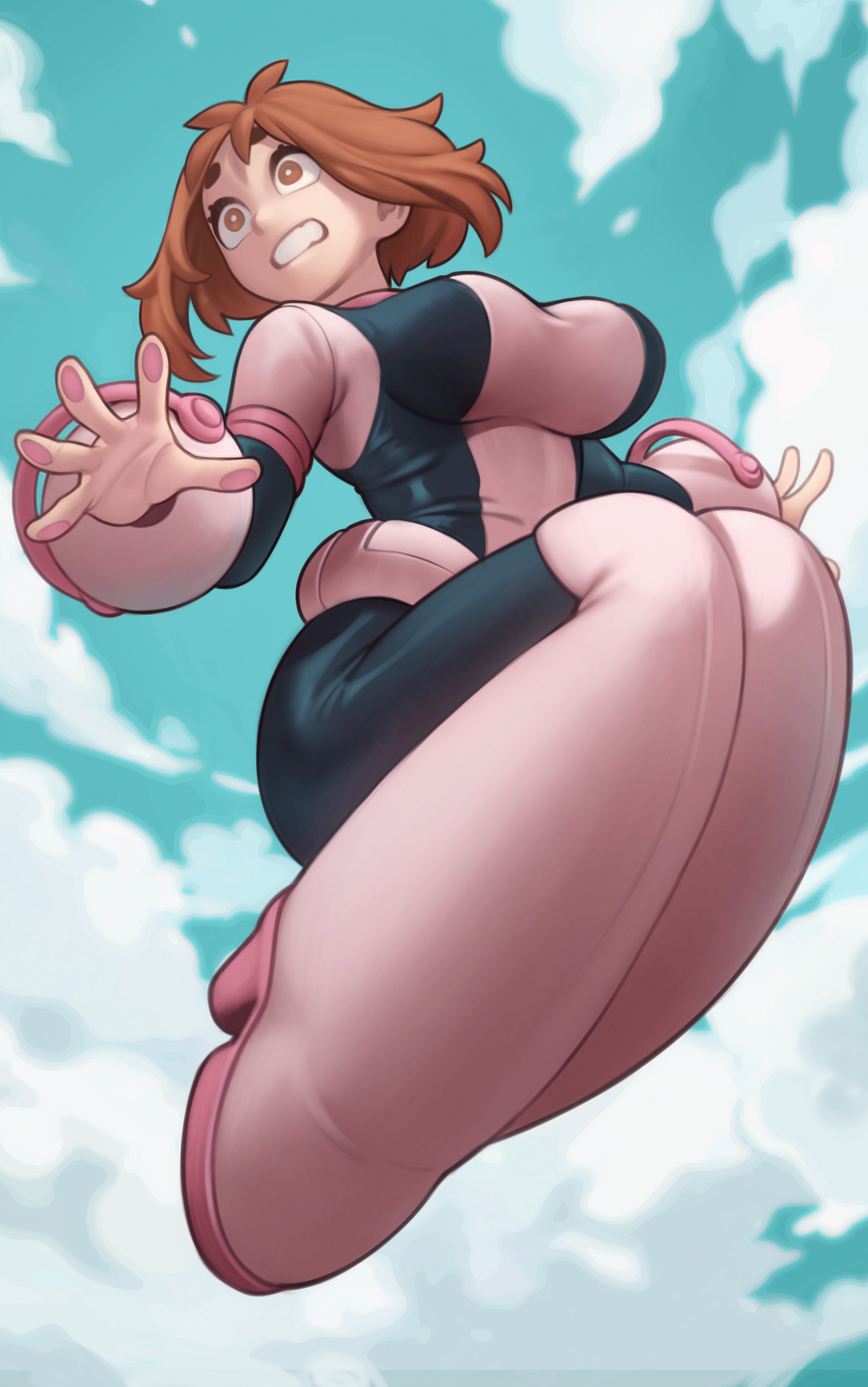1girls, brown hair, brown-haired female, female, heroine, lentiyay, my hero academia, ochako uraraka, skin tight, tight clothing
