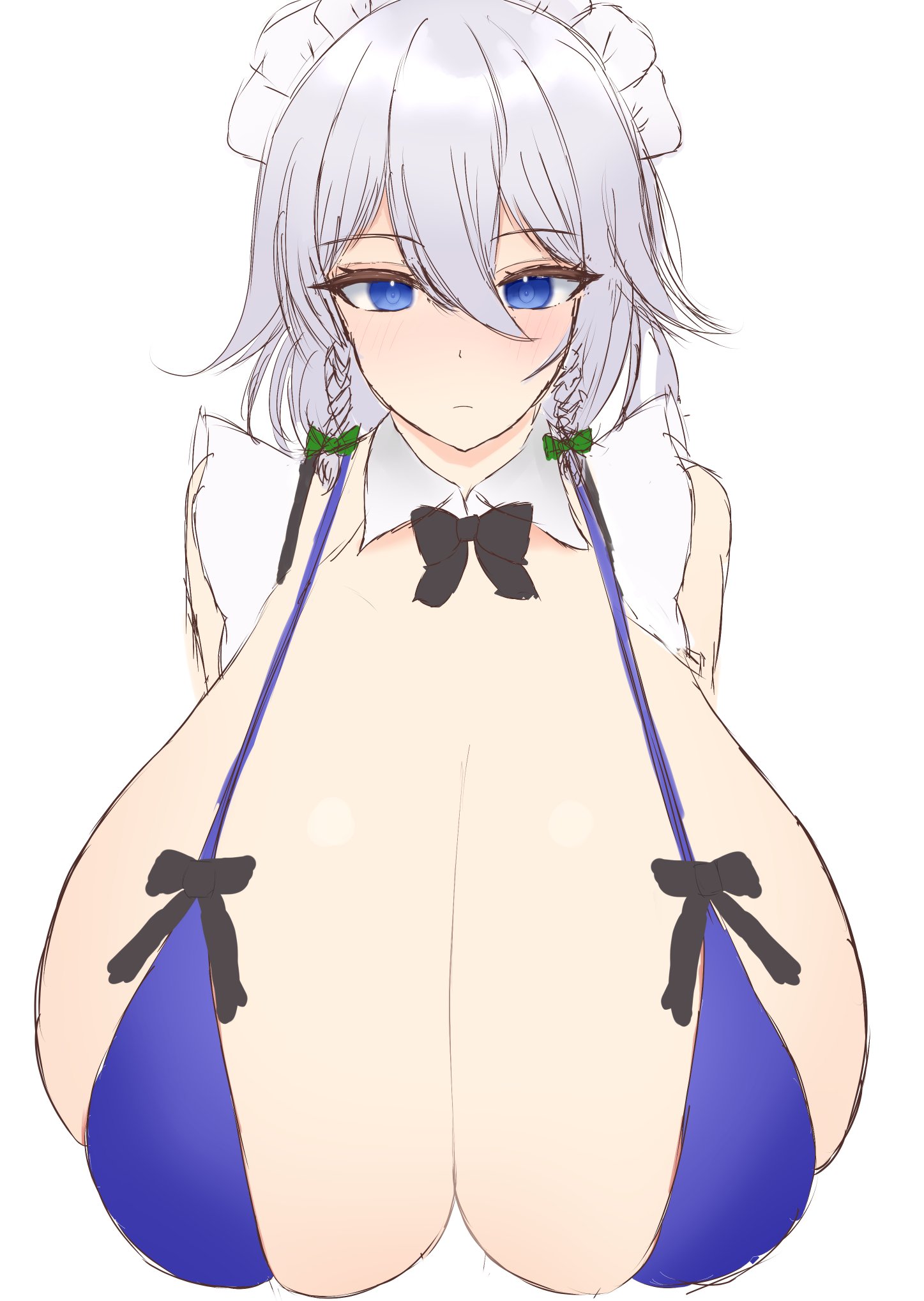 bare shoulders, bra, breast bigger than head, breasts, detached collar, female, huge breasts, ritsu tonaki, sakuya izayoi, touhou