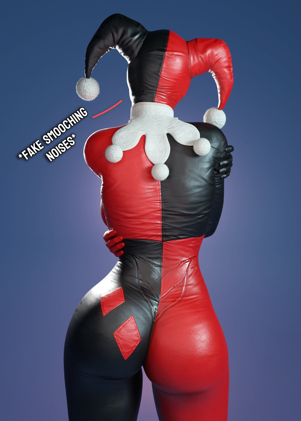 1girls, 3d, 3d (artwork), antiheroine, ass, athletic, athletic female, batman (series), batman: arkham knight, big ass, big breasts, breasts, bubble ass, bubble butt, busty, comedy, dc, dc comics, eyes, female, female focus, female only, fit, fit female, funny, harley quinn, harley quinn (classic), harley quinn (injustice), hips, hourglass figure, huge breasts, humor, injustice 2, large breasts, legs, light skin, light-skinned female, lips, smitty34, solo, straight, thick, thick legs, thick thighs, thighs, villain, villainess, voluptuous, watermark, wide hips