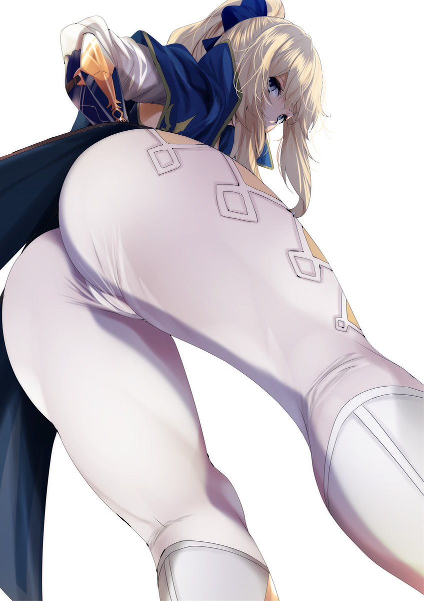 1girls, ass, bent over, big ass, blonde hair, female, from behind, fumihiko (pixiv2658856), genshin impact, jean gunnhildr, legs, pants, tight clothing, white legwear