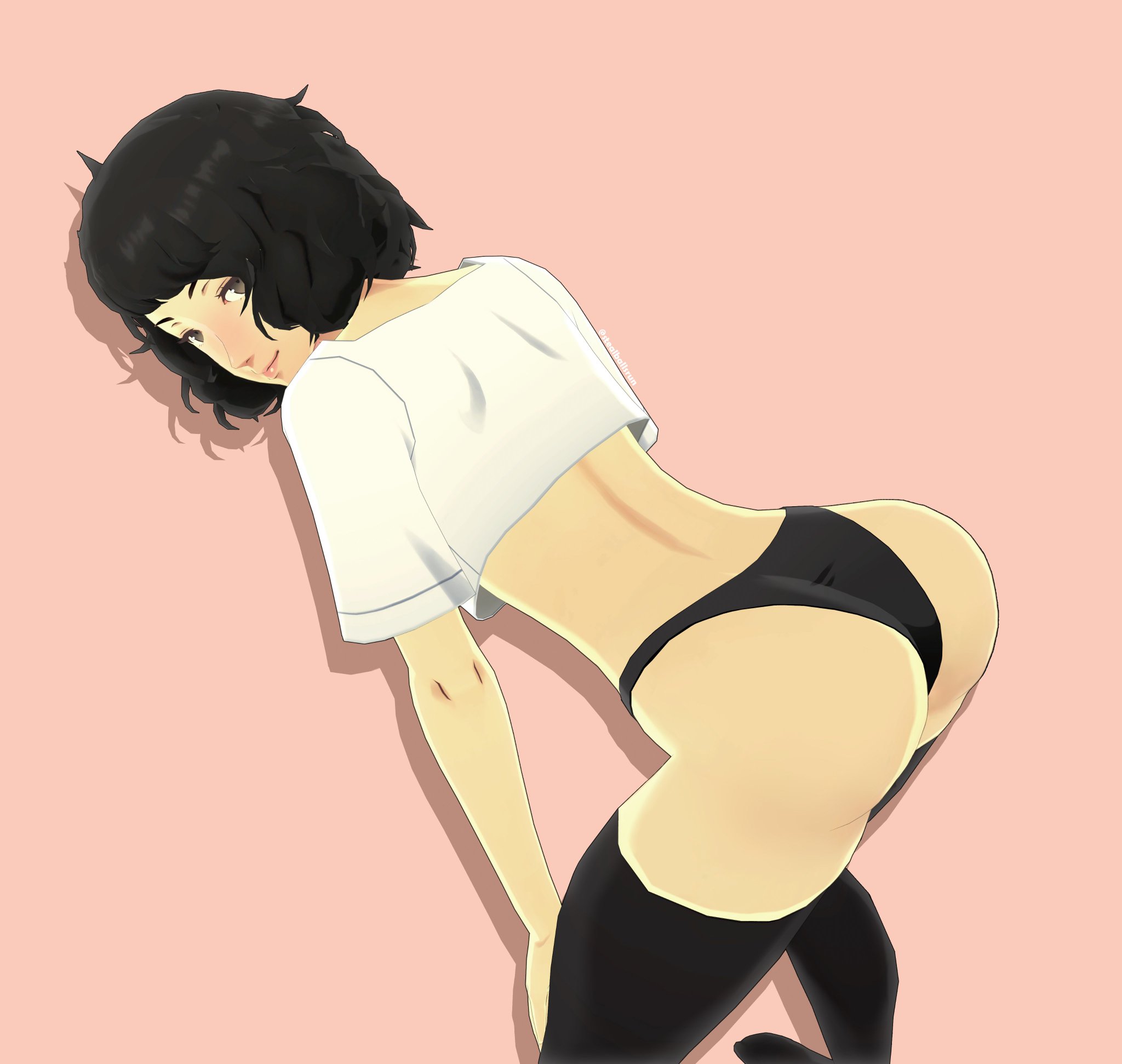 1girls, 3d, ass, atlus, bent over, blush, female, female only, megami tensei, panties, persona, persona 5, sadayo kawakami, solo, stealballsrun