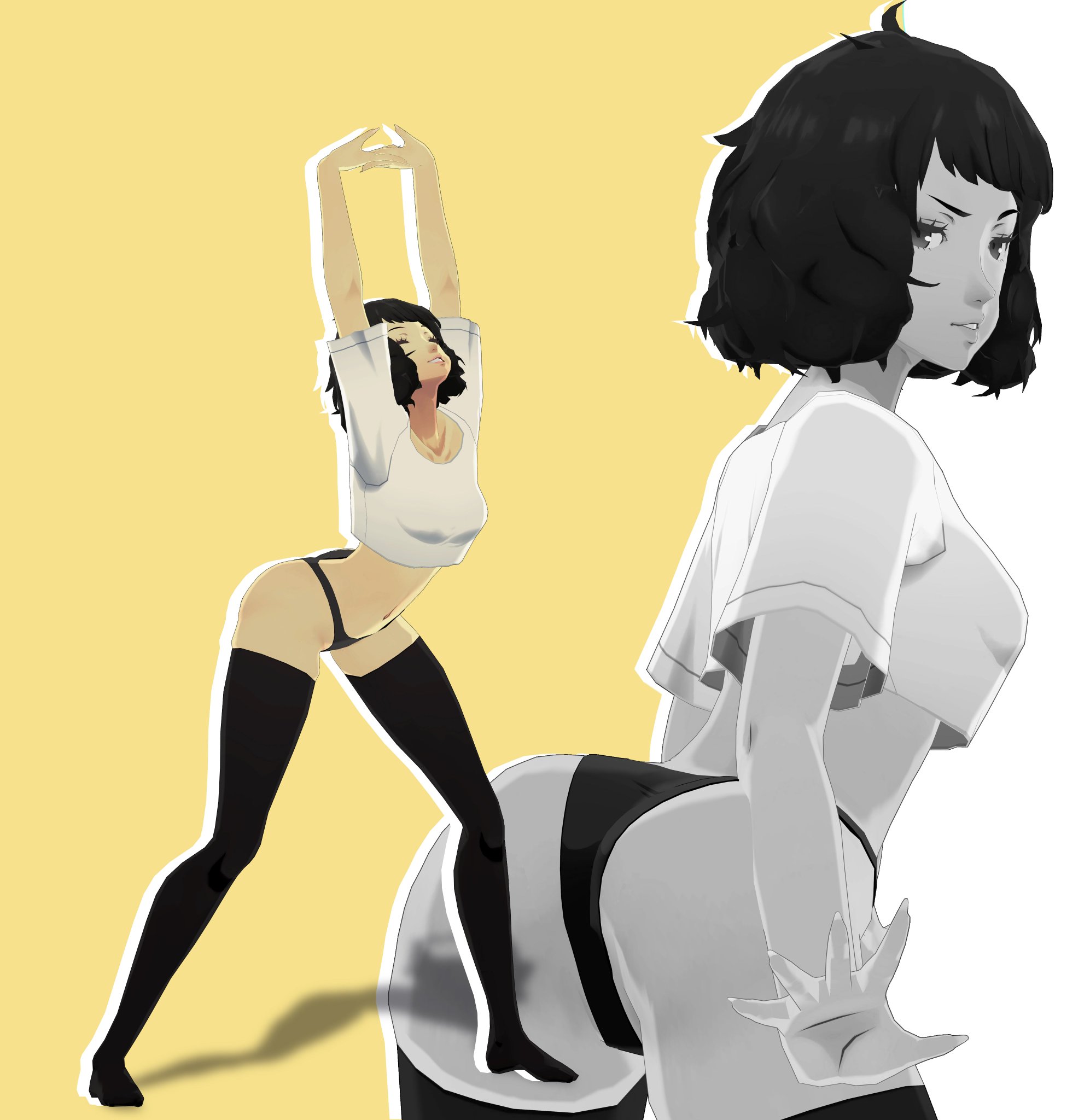 1girls, 3d, ass, atlus, cammy stretch, female, female only, megami tensei, panties, persona, persona 5, sadayo kawakami, smug, solo, stealballsrun, thighhighs, thong
