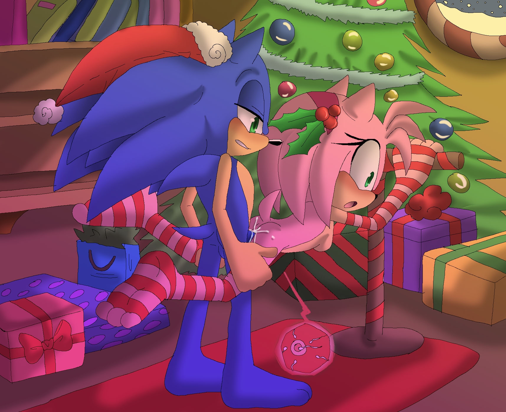 amy rose, angelofhapiness, anthro, christmas, female, impregnation, mobian (species), pussy, sega, sonic (series), sonic the hedgehog, sonic the hedgehog (series), straight, vaginal, vaginal penetration