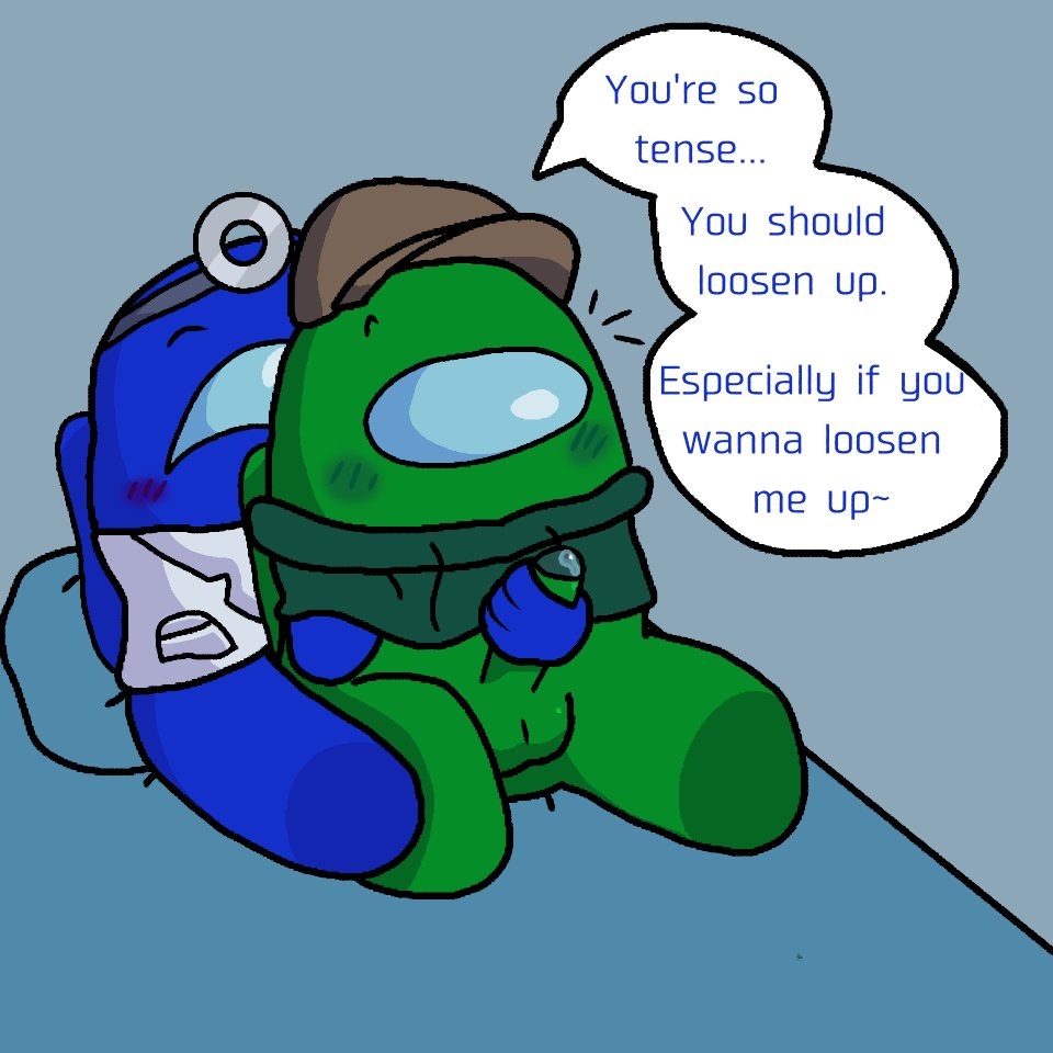 among us, among us (series), among us blue, among us green, gay, handjob, penis, stroking penis, suckusfuckus