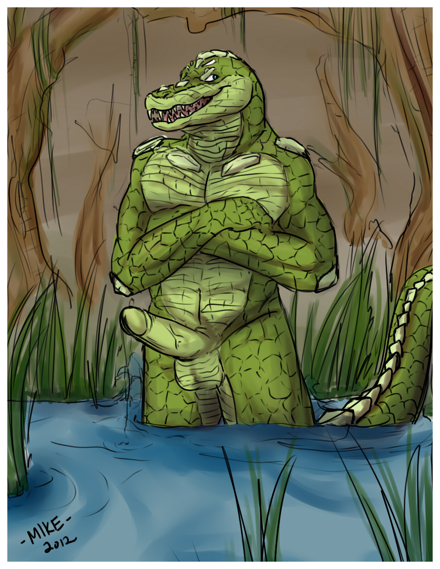 2012 anthro balls crocodile erection furry male male_only mike_(artist) no_humans penis reptile scalie solo