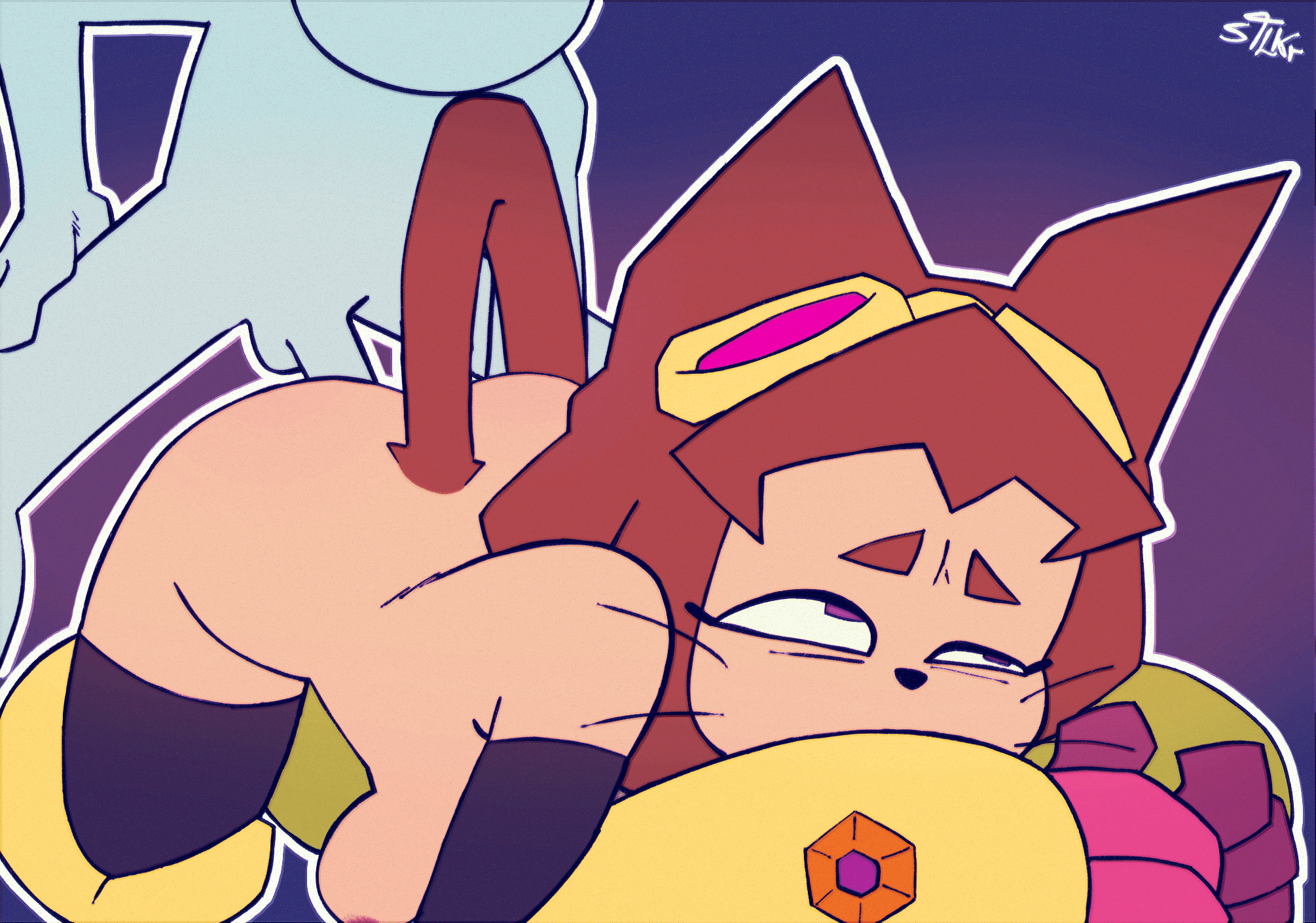 1boy, 1girls, animated, anthro, ass, balls, breasts, domestic cat, feline, female, furry, gameoverse, glitch productions, kit (gameoverse), male, male/female, nipples, nude, penetration, penis, sex, stlkr
