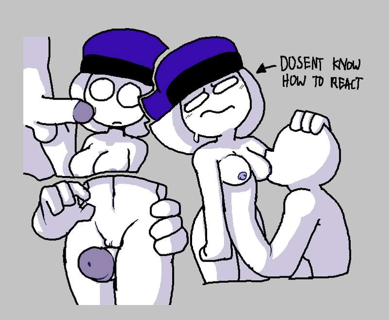 arcaned roses, breasts, cock, curvy, embarassed, hat, medium breasts, monochromatic skin, monotone body, nude, nude female, pinching gesture, purple nipples, roses arcaned, rubbing penis on pussy, sex, sex from behind, smiling, speech bubble, sucking nipples, sweating, tutorist (roses arcaned), white body, white hair, white skin (monochrome)