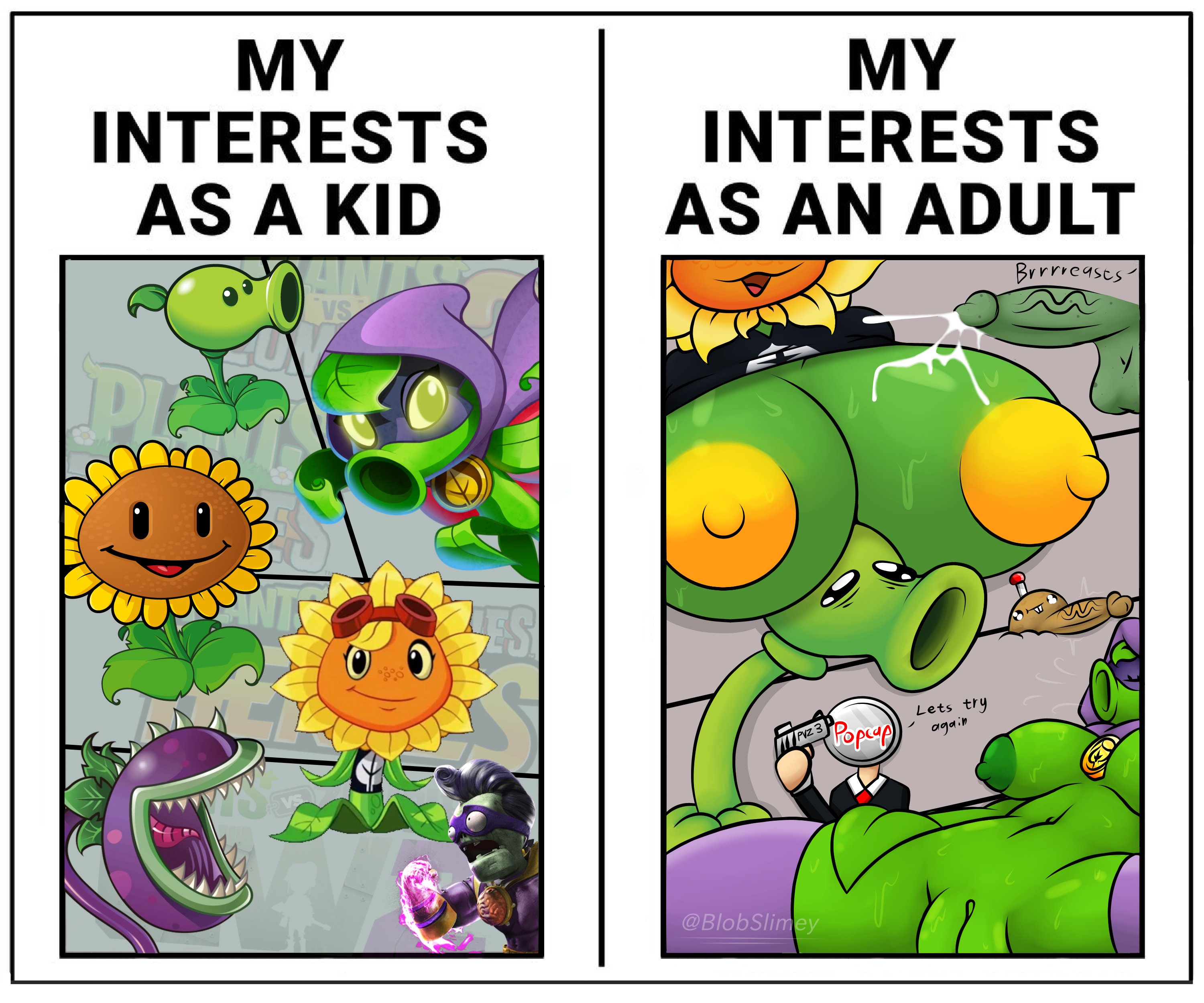 :3, anthro, anthro character, big breasts, blobslimey, breasts, breasts on head, chomper (pvz), cum, cum on breasts, electronic arts, flora fauna, green shadow (pvz), larger female, meme, peashooter (pvz), penis, plant girl, plant humanoid, plantie, plants vs zombies, plants vs zombies: heroes, popcap, popcap games, potato mine (pvz), pvz, smaller male, solar flare (pvz), sunflower (pvz), super brainz (pvz), sweat, text, video game, video game character, zombie (pvz)