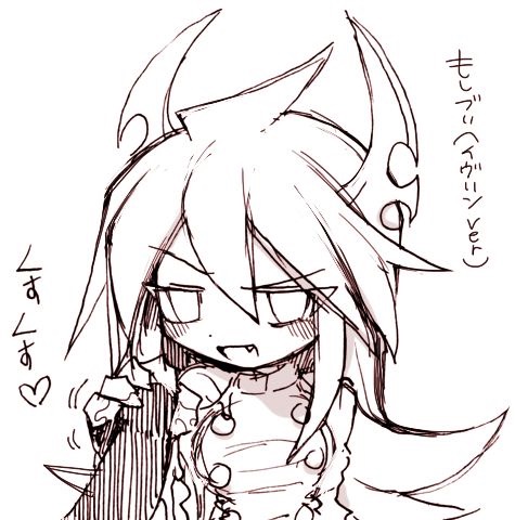 1boy 1girls breasts censored censored_penis clothed demon_girl demon_horns funamusea funamusea_(artist) genderswap_(mtf) handjob horns ivlin ivlis japanese_text large_breasts long_hair official_art penis rule_63 smug straight the_gray_garden translation_request unknown_source