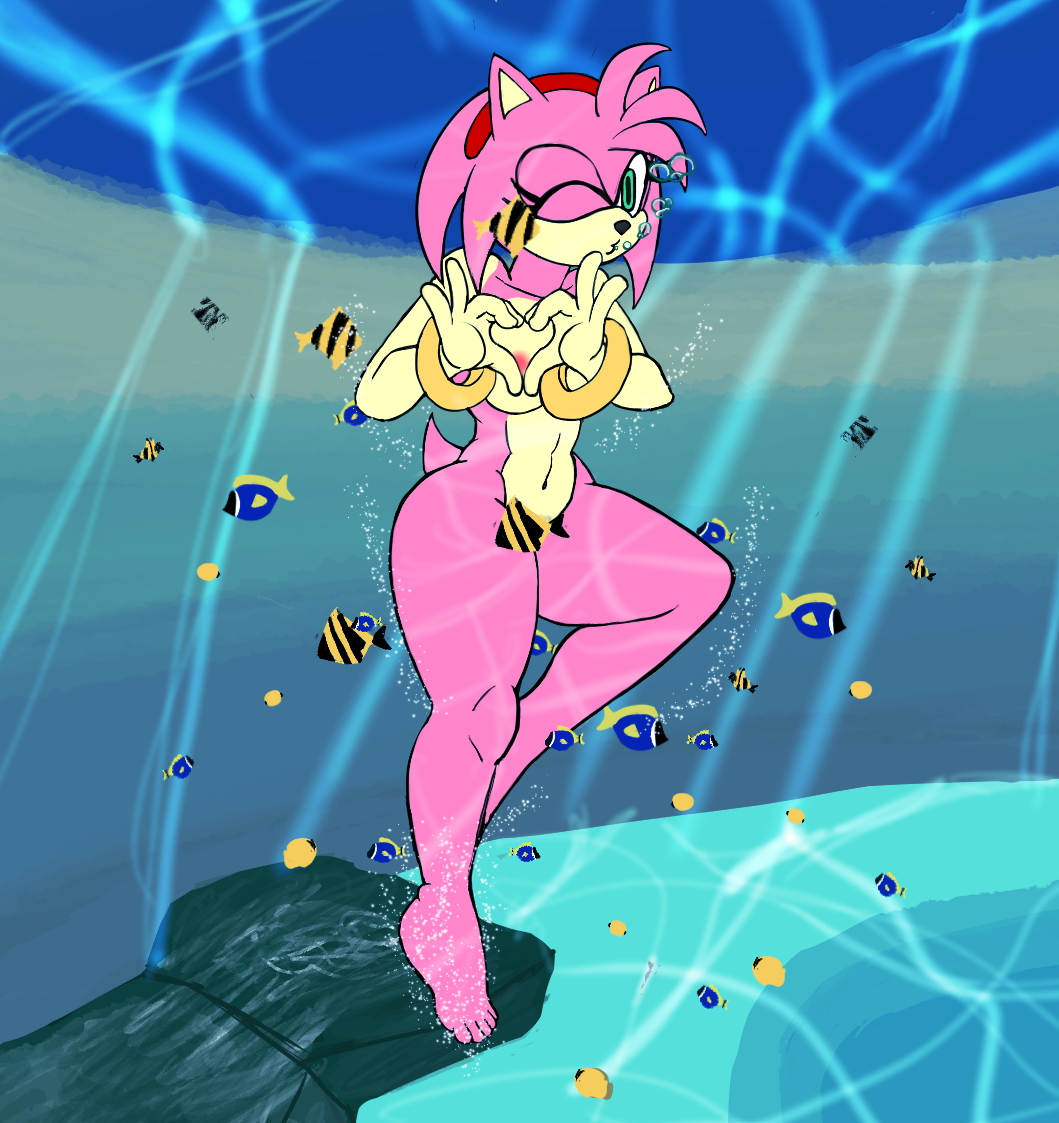 1girls amy_rose anthro bracelet breasts bubble camera_overlay convenient_censorship emerald_coast eulipotyphlan feet female fish fur gesture hair hand_heart hedgehog jewelry mammal marine mobian_(species) nude nude_female one_eye_closed pink_body pink_fur pink_hair sega skinny_dipping solo sonic_(series) sonic_the_hedgehog_(series) swimming the_mad_monk underwater water wink