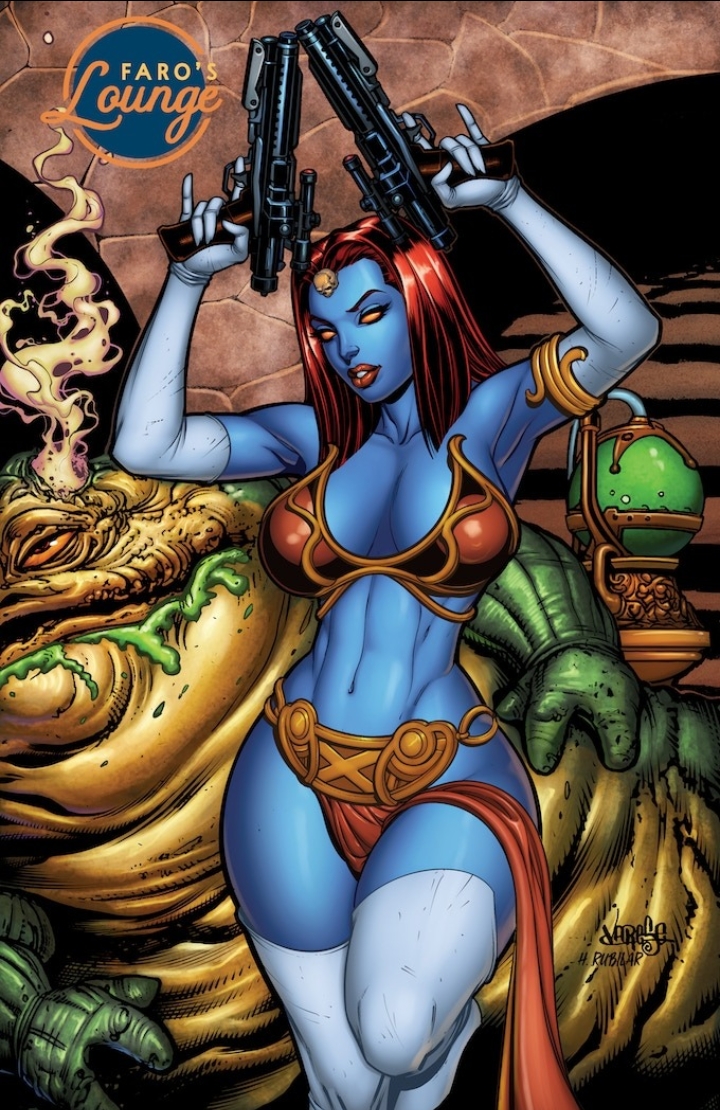 1girls ass big_ass big_breasts blue_skin breasts busty child_bearing_hips crossover faro's_lounge female female_only guns hector_rubilar hips hutt jabba_the_hutt jose_varese lipstick marvel marvel_comics mature mature_female mature_woman milf mother mutant mystique raven_darkholme red_hair red_lipstick short_hair slave slave_leia_(cosplay) slave_outfit slavegirl solo solo_female star_wars straight_hair thick_thighs thighhighs thighs villain villainess voluptuous voluptuous_female wide_hips x-men