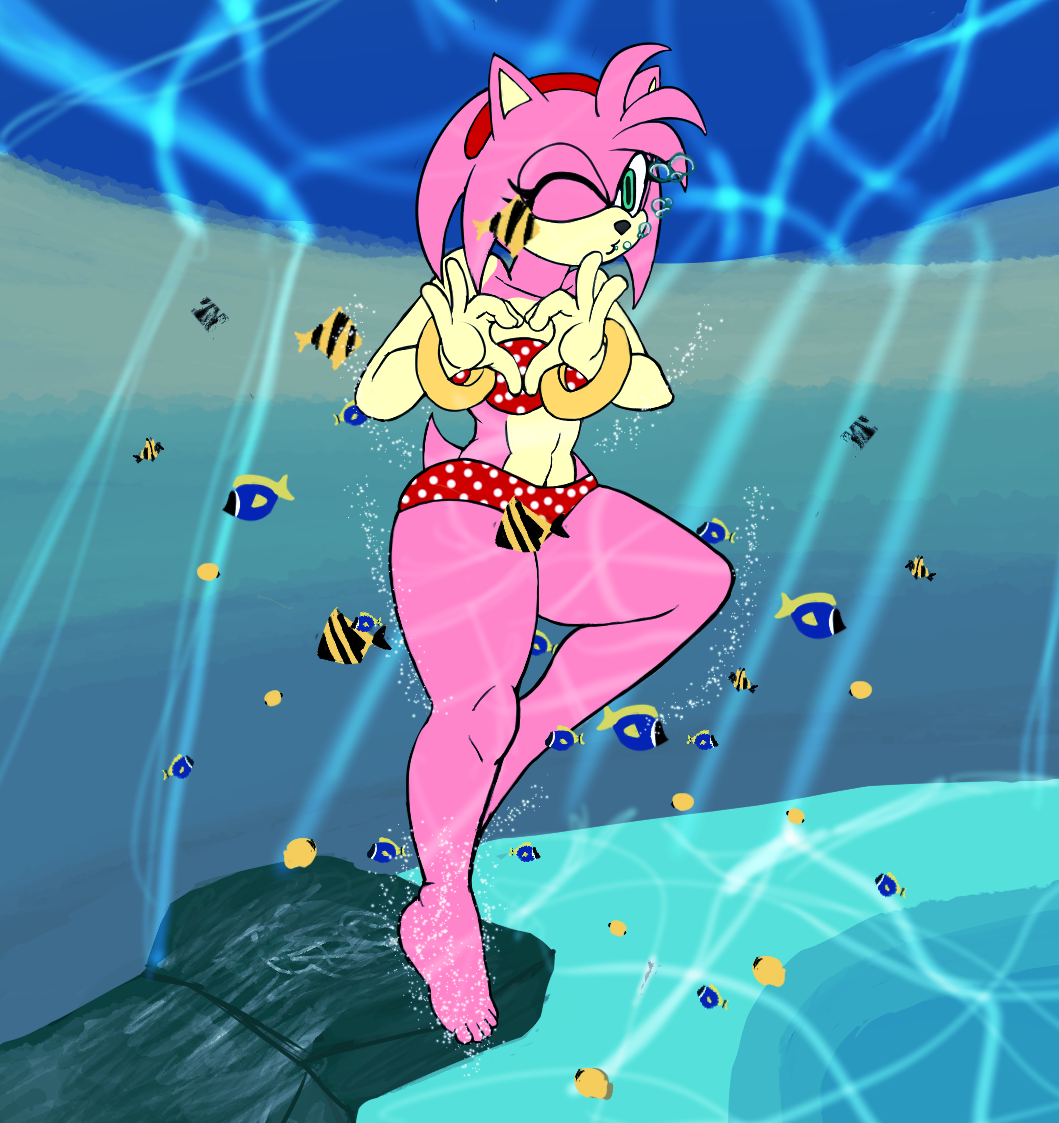 1girls amy_rose anthro bikini bracelet breasts bubble clothing emerald_coast eulipotyphlan female fish fur gesture green_eyes hair hand_heart hedgehog jewelry mammal marine mobian_(species) one_eye_closed pink_body pink_fur pink_hair sega solo sonic_(series) sonic_the_hedgehog_(series) swimming swimwear the_mad_monk two_piece_swimsuit underwater water wink