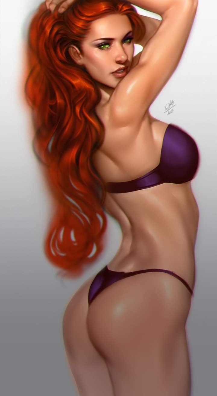 1girls alien alien_girl alien_humanoid armpits ass big_ass dc dc_comics female female_only kodiart96 koriand'r long_hair orange_skin panties red_hair solo solo_female starfire superheroine tamaranean teen_titans thong underwear wide_hips