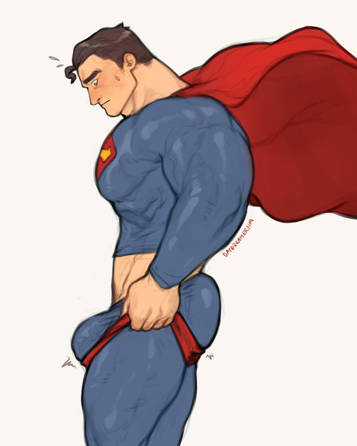 bulge through clothing, clark kent, daydreamerjim, dc, dc comics, gay, gay male, kal-el, male, male focus, male only, meme, meme attire, muscular, muscular male, superman, superman (clark kent), superman (series), tight clothing, tight pants (meme), yaoi