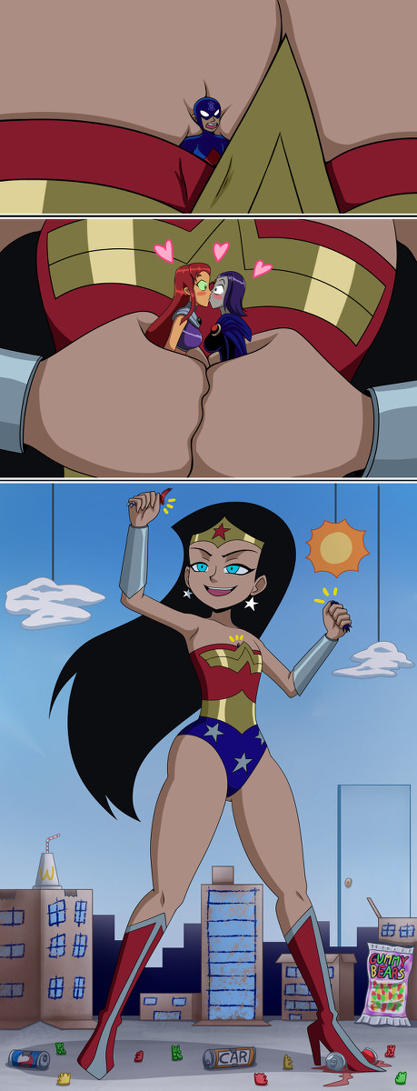 dc_comics dcau flat_chest forced_kiss giantess jenny_secret justice_league playing_with_people raven_(dc) roleplay starfire teen_titans wonder_girl_(diana_prince) wonder_woman wonder_woman_(series)